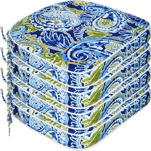 Miniatura 13 de JMGBird Juego de 2 cojines para sillas de exterior, patrón de flores de mandala azul, 16 x 17 pulgadas, cojines de asiento de patio con lazos