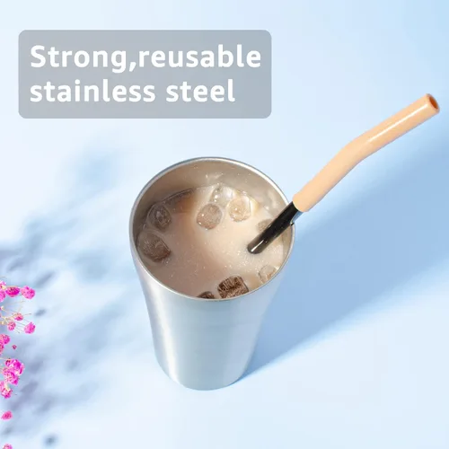 Miniatura 3 de Tronco Juego de 6 pajitas de metal reutilizables de acero inoxidable con puntas flexibles de silicona, pajitas de metal para vaso Tronco Tumbler, 6