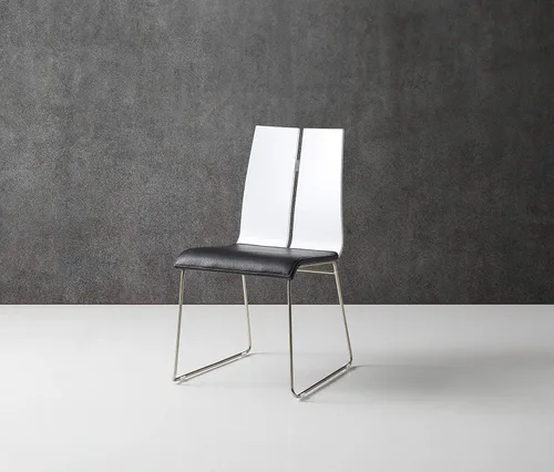 Miniatura 2 de Whiteline Modern Living Lauren Silla de comedor contemporánea en asiento de piel sintética y respaldo de chapa de roble gris o nogal con patas