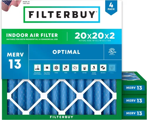 Miniatura 65 de Filterbuy Filtro de aire MERV 13 de 8 x 14 x 1 pulgadas, protección óptima contra el humo y la alergia (paquete de 4), filtros electrostáticos