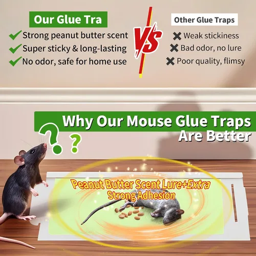Miniatura 4 de Qualirey Paquete de 10 trampas adhesivas para ratones, trampas verdes de alto contraste para ratones para interiores para el hogar, preperfumadas