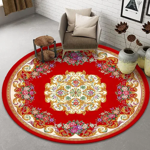 Alfombra redonda tradicional roja circular para sala de estar, dormitorio, mesita de noche, alfombra decorativa para el suelo del hogar, 31.5 in,