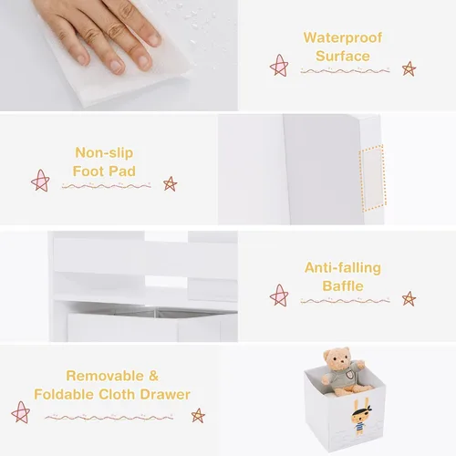 Miniatura 6 de HONEY JOY Organizador de almacenamiento de juguetes para niños, unidad de almacenamiento de madera con 2 cajas, estantería de exhibición para niños