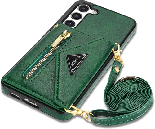 Miniatura 10 de Funda de cuero con tapa para Samsung Galaxy S23 5G, funda cruzada con soporte para tarjeta de crédito y correa con cordón de 6.1 pulgadas, para Negro