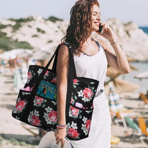 Miniatura 2 de Becokan Bolsas de playa para mujer, bolsa de playa grande con bolsillos con cremallera, bolsa de playa, impermeable, a prueba de arena, bolsa