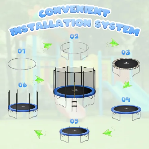 Miniatura 7 de JELENS Trampolín de 8 pies, 10 pies, 12 pies, 14 pies, 15 pies, trampolines para exteriores con red de cierre y escalera, trampolines recreativos