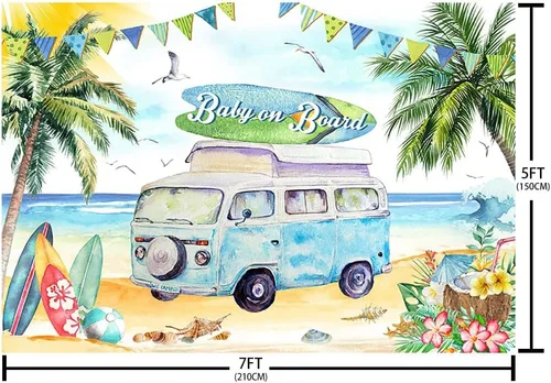 Miniatura 5 de AIBIIN Telón de fondo para baby shower de bebé a bordo de 7 x 5 pies para niño, tropical, verano, mar, playa, baby shower, fotografía, fondo