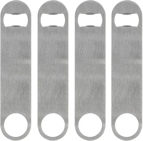 KISEER Abrebotellas plano de acero inoxidable resistente, paquete de 4 abridores de botellas de cerveza para cocina, bar o restaurante