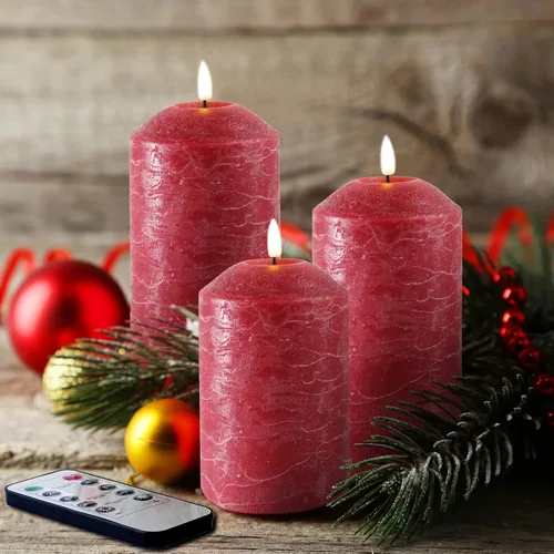 Miniatura 8 de Eywamage Velas de pilar sin llama rosa con control remoto, velas LED parpadeantes de cera a pilas, juego de 3