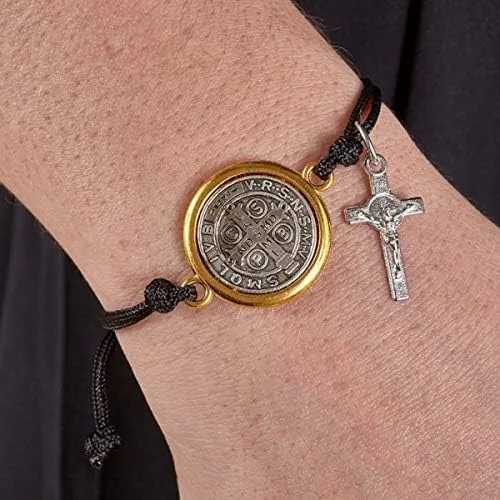 Miniatura 4 de Saint Benedict - Pulsera medalla de dos tonos, 7.0in, paquete de 3