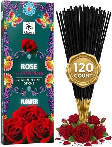 Varillas de incienso de rosa roja – 120 unidades | Aroma de rosa floral de larga duración | Incienso perfumado para fragancia del hogar, meditación