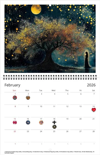 Miniatura 6 de Calendario de pared 2026 Árbol de la vida de Kaleidoscope Artisan – Diseños místicos encantadores con días festivos