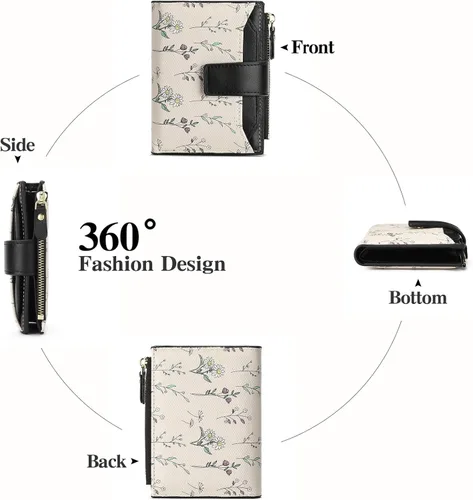 Miniatura 4 de GAEKEAO Carteras pequeñas para mujer, con bloqueo RFID, de cuero vegano, plegable, floral, compacto, tarjetero con bolsillo con cremallera, ventana