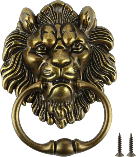 MOLIGOU Aldaba de puerta con cabeza de león, aldaba decorativa para puerta delantera de 6 pulgadas, manija de anillo de puerta de león antiguo