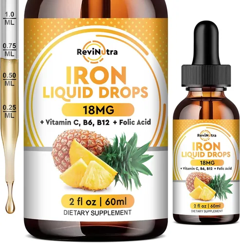 Suplemento de hierro líquido para mujeres, hombres y niños, gotas de hierro líquido con ácido fólico, vitamina C, B6, B12 para anemia, células de