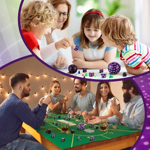 Miniatura 3 de Libima Juego completo de 3 dados poliédricos D3-D100 de 100 caras multicara D100 para juegos de rol y fiestas (colores clásicos)