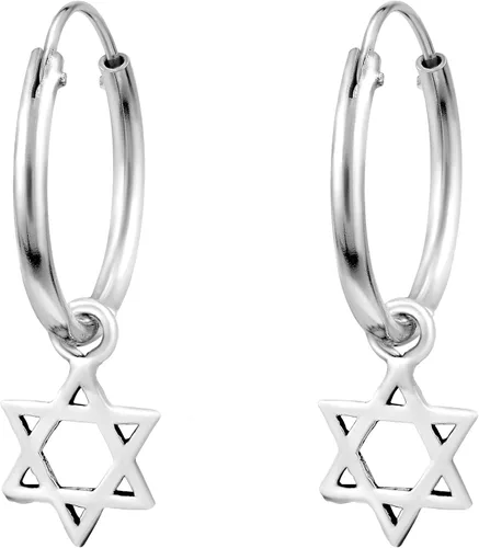 Miniatura 3 de AeraVida Aretes de aro simbólicos de plata de ley 925 con estrella judía de David Aretes de plata de ley con estrella de David para mujer Mini