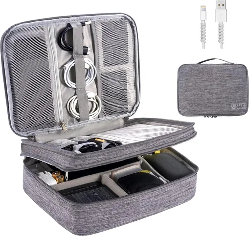 Miniatura 10 de OrgaWise Organizador electrónico, bolsa de accesorios electrónicos, organizador de cables de viaje de tres capas para iPad Mini, Kindle, discos