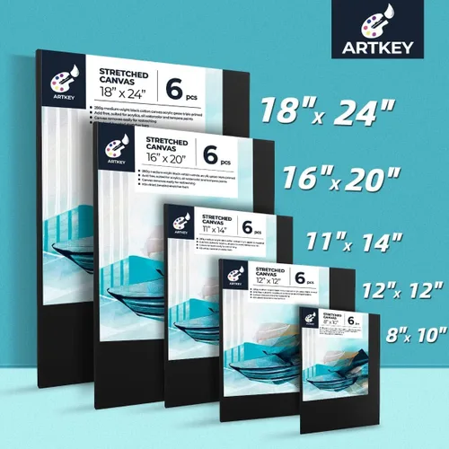 Miniatura 7 de Artkey Paquete de 6 lienzos negros, 8 x 10 pulgadas, triple imprimado, sin ácidos, 100% algodón, para acrílicos, óleo, pinturas de acuarela