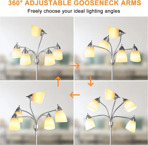 Miniatura 3 de DINGLILIGHTING Lámpara de pie alta para habitación: lámparas de pie de cuello de cisne flexibles de pie para dormitorio, oficina en casa - Luces