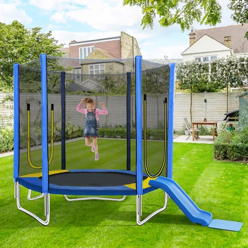 Miniatura 2 de Merax - Trampolín para niños de 7 pies con red de seguridad, tobogán y escalera, fácil de montar, redondo, para recreación al aire libre Azul