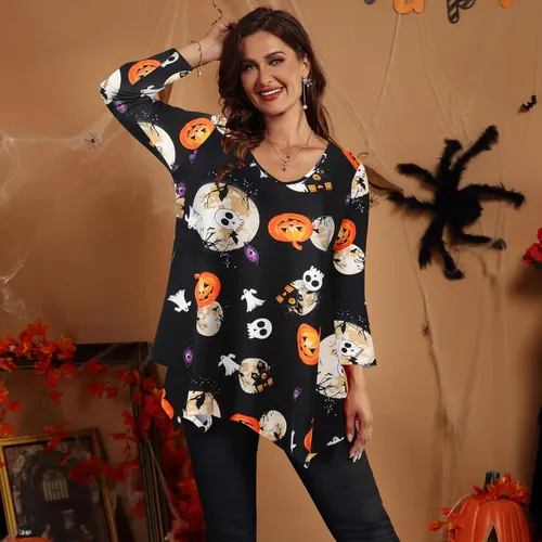 Miniatura 4 de LARACE Túnica femenina de talla grande, asimétrica, manga 34, camisas con cuello en V, blusa suelta para mallas