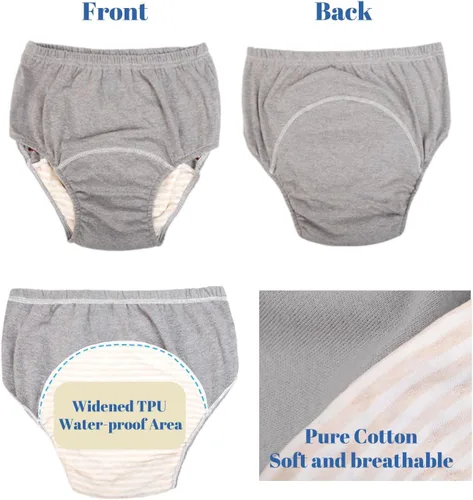 Miniatura 6 de Paquete de 2 pañales lavables para incontinencia para hombres/mujeres, pañal de tela para adultos a prueba de fugas de TPU con insertos, Gris
