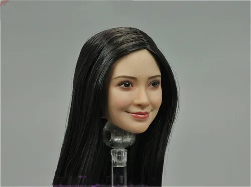 Miniatura 7 de Esculpa de cabeza femenina a escala 1/6, cabeza de cabello plantado de niña asiática tallada para figura de acción de 12 pulgadas (pelo liso negro)