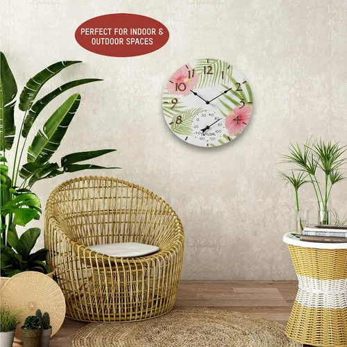 Miniatura 6 de Taylor Reloj y termómetro de poliresina de hibisco rosa para interiores y exteriores, decoración del hogar para jardín, patio, piscina y áreas