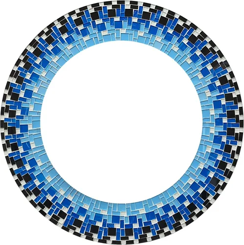 Decoración artística de pared – Espejo de pared decorativo hecho a mano, mosaico azul, blanco y negro, marco de 24 pulgadas, espejo redondo de 15