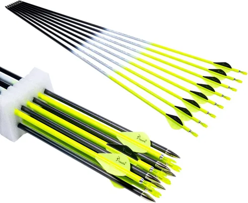 Archery Carbon Arrow 28 29 30 inch 300 340 350 400 Spine Practice Hunting Arrows for Compound Recurve Bow 12PCS Amarillo