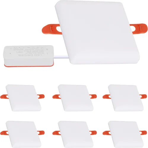 Miniatura 9 de DELIPOP Paquete de 6 luces LED empotrables cuadradas de 4.72 pulgadas, 6500 K ultra delgada sin marco, luz de techo de panel delgado de 20 W