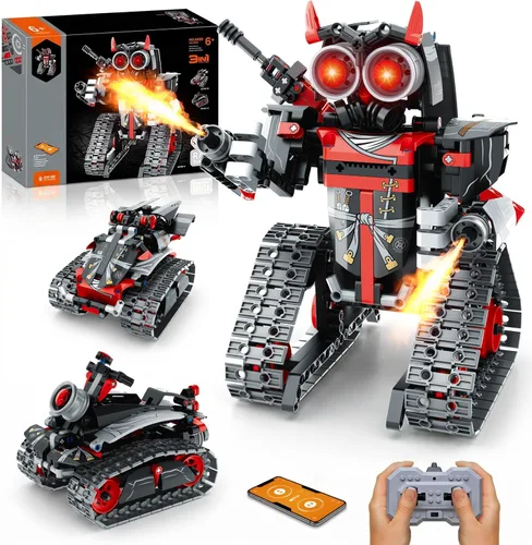 Miniatura 8 de Kit de construcción de robot STEM, 3 en 1 juguetes robóticos controlados por control remoto y aplicación, set de bloques de construcción de robots