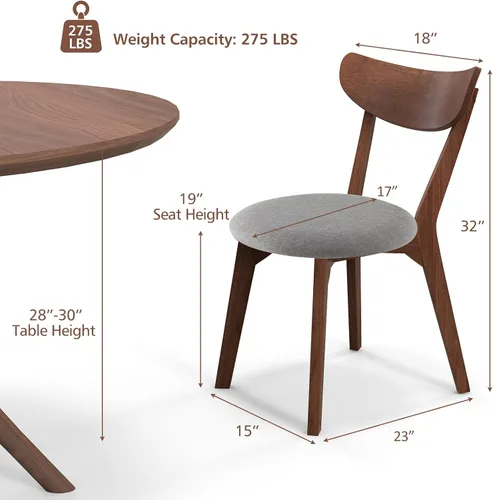 ERGOMASTER Sillas de comedor Mid-Century, sillas de madera de goma con respaldo para el hogar, cocina, comedor, restaurante, cojín gris y azul,