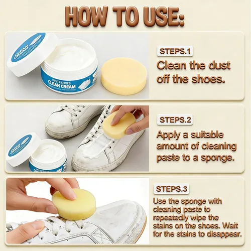 Miniatura 5 de Crema limpiadora de zapatos blanca, multiusos, sólida, sin lavado, viene con esponja limpiadora de crema blanca