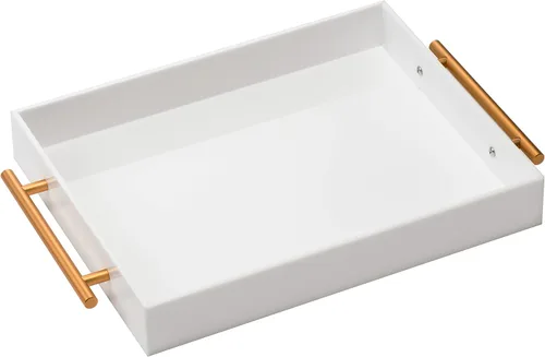 Miniatura 12 de Bandeja de acrílico transparente para servir Lucite con asas de metal, sin necesidad de montar, 11 x 14 pulgadas, organizador de almacenamiento