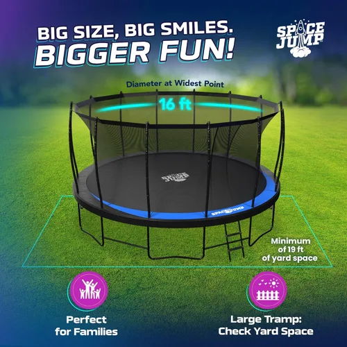 Miniatura 2 de SpaceJump Lunar Trampoline, Outdoor 8 FT, 10 FT, 12 FT, 14 FT, 16 FT Round Bouncer with Safety Net, Optional Accessories, Black Solo trampolín
