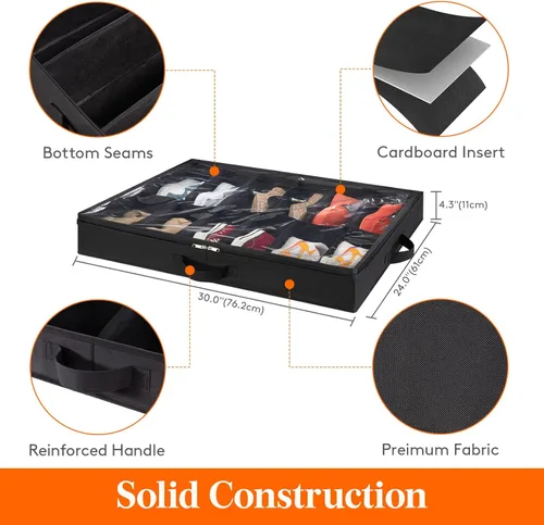 Miniatura 3 de Lifewit Organizador de almacenamiento de zapatos debajo de la cama, 1 paquete (12 celdas de zapatos), caja de contenedor de tela de perfil de 4.3
