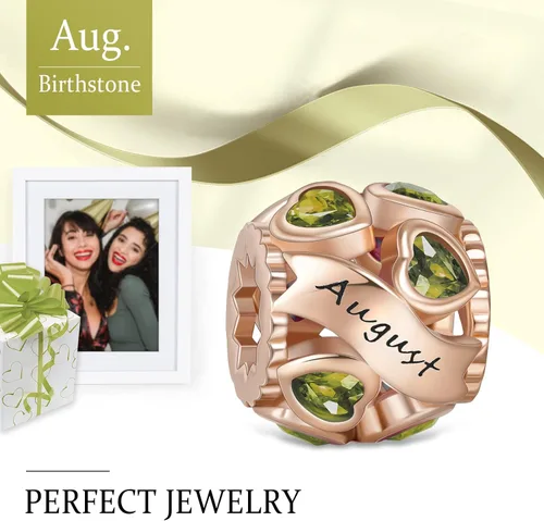 Miniatura 31 de Abalorio de plata de ley 925 con piedra natal de Ningan, abalorio de corazón para pulseras y collares, regalo de cumpleaños para mujeres y niñas
