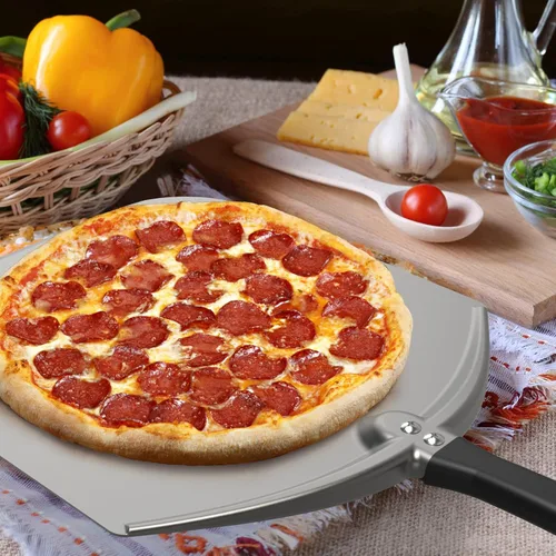 Miniatura 8 de Pala de aluminio para pizza, paleta de torneado de pizza de metal de 12 pulgadas para horno de parrilla, espátula de pizza para hornear pan