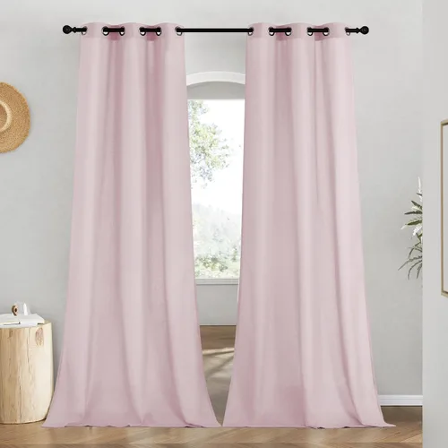 Miniatura 30 de NICETOWN Cortinas de lino natural con textura de lino para dormitorio, mezcla de lino rústica con ojales en la parte superior, semitransparentes