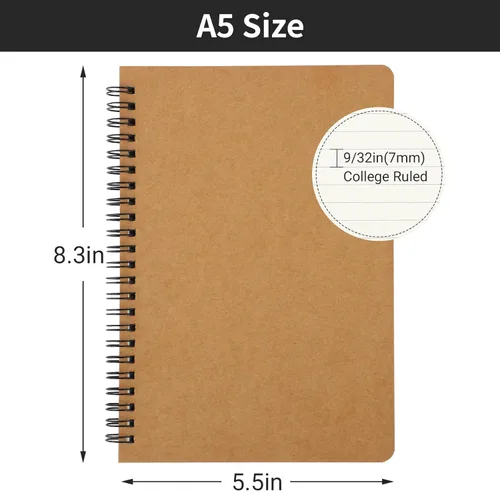 Miniatura 2 de EUSOAR - Cuaderno universitario en espiral con rayas, tamaño A5, paquete de 3 de 5.5 x 8.3 pulgadas, 120 páginas, cuaderno de viaje, cuaderno