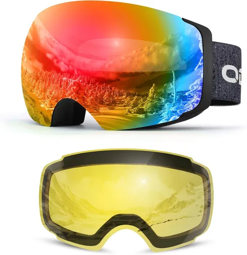 Miniatura 11 de Odoland Magnetic Interchangeable Ski Goggles with 2 Lens, Large Spherical Frameless Snow Snowboard Goggles for Men Women