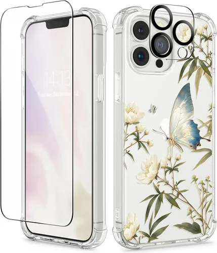 Miniatura 73 de GVIEWIN - Funda floral para iPhone 14 de 6.1 pulgadas, protector de pantalla + protector de lente de cámara, no se amarillenta, a prueba de golpes
