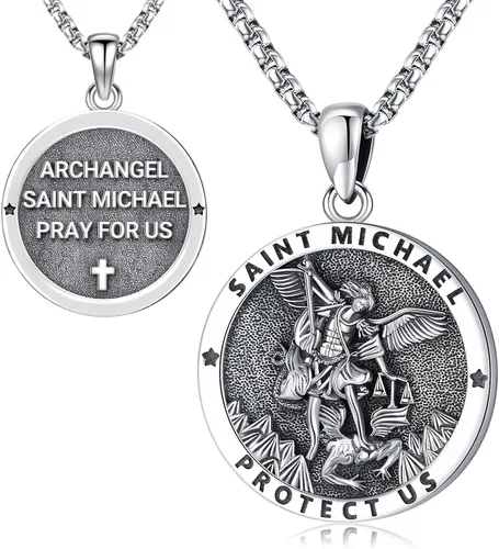 Eusense Saint Necklace Sterling Silver 925 Protection Jewelry for Men Women Patron St Medals Amulet Pendant