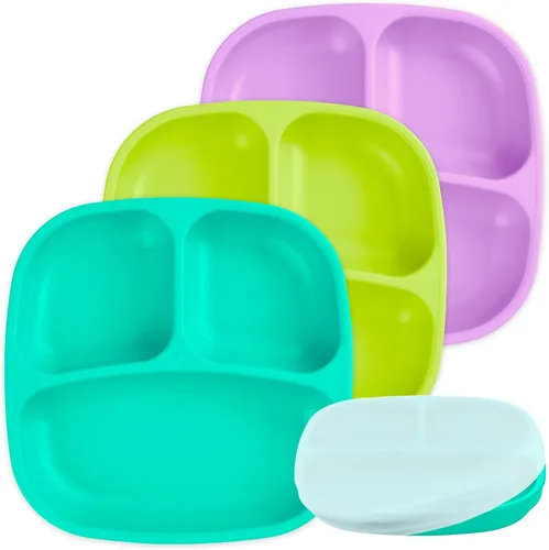 Miniatura 10 de Re-Play Platos para niños pequeños con divisores, 3 compartimentos de pared profunda, platos divididos para niños con 3 tapas, aptos