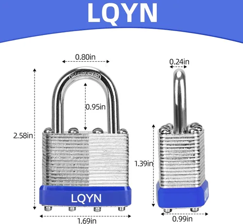 Miniatura 5 de Candados con la misma llave, 24 candados laminados con llave (1-9/16 pulgadas, 1.575 pulgadas), cerraduras iguales con llave, grillete normal