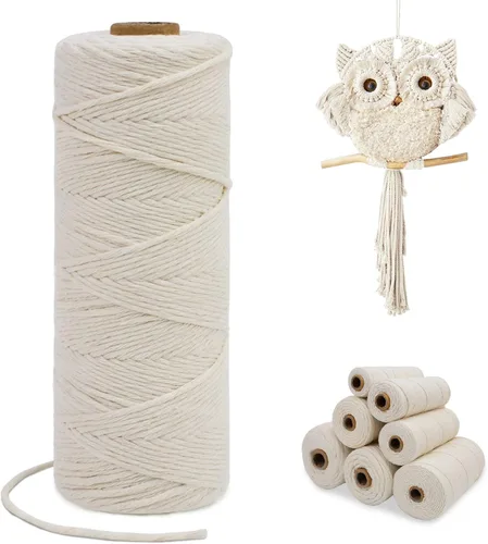 Miniatura 116 de Cuerda de macramé de una sola hebra de 0.197 in x 110 yardas, cuerda de macramé de algodón natural de 0.197 in, cuerda de algodón grueso para colgar
