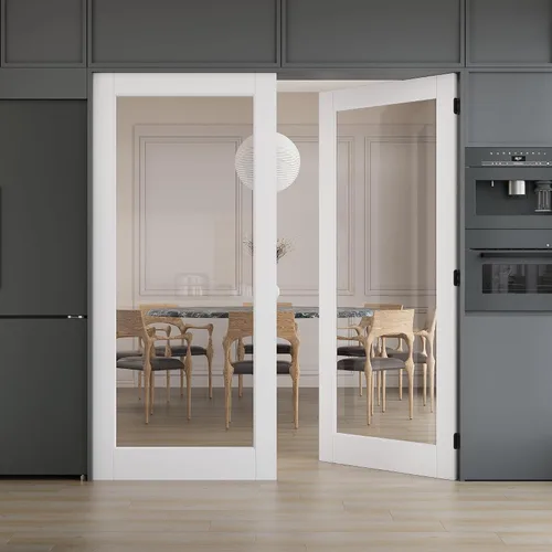 Miniatura 11 de WINSTELLAR - Losa de puerta de vidrio transparente preconstruida de 18 x 80 pulgadas, 3-Lite, puertas interiores pintables para el hogar