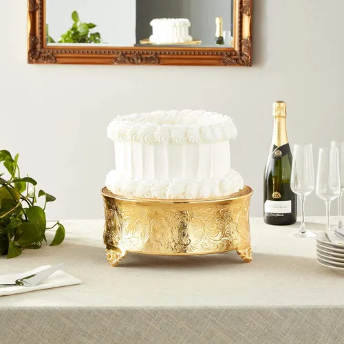 Miniatura 5 de Elegance Soporte redondo para tartas de boda, 14 pulgadas, dorado